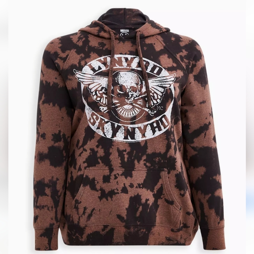 Lynyrd Skynyrd Black Bleach Tie-Dye Winged Skull  Graphic Hoodie Size 2/2X